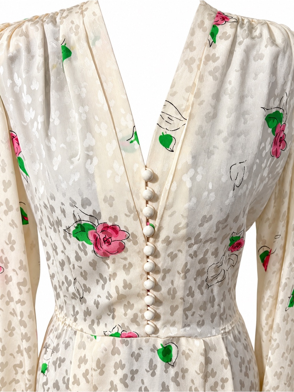 Francesca's Collections Cream Midi Dress with Pink Rose Print - Picture 4 of 10
